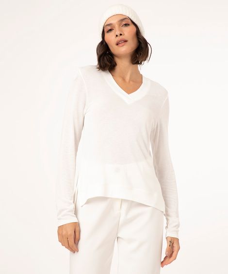 blusa de tricô básica decote v off white