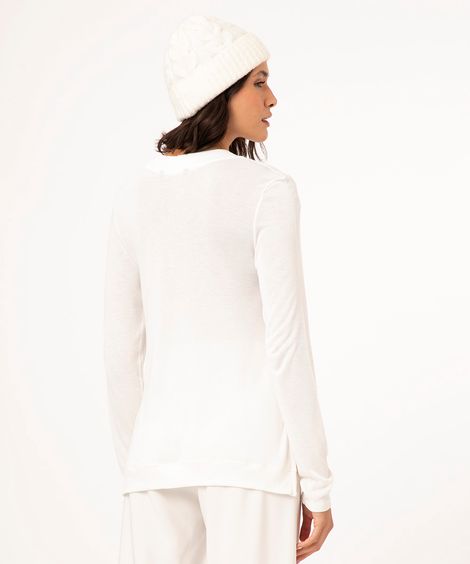 blusa de tricô básica decote v off white