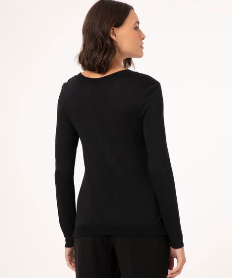 blusa de tricô básica decote v preto