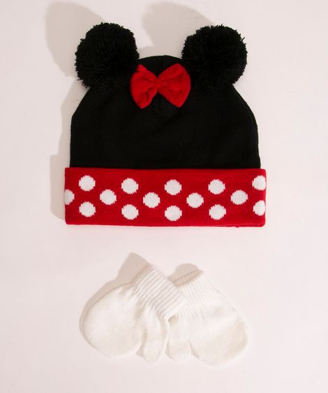 kit de gorro + luva minnie mouse preto
