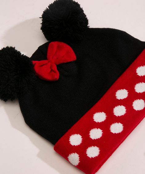 kit de gorro + luva minnie mouse preto