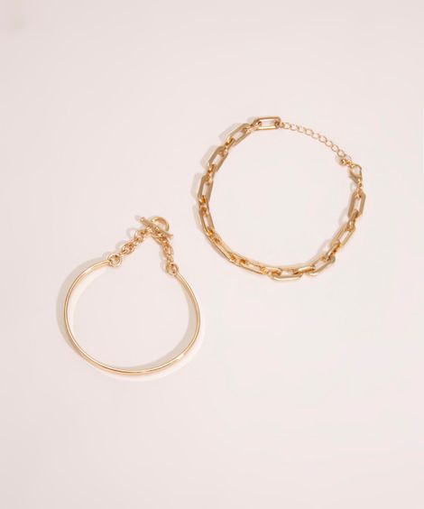kit de 2 pulseiras douradas