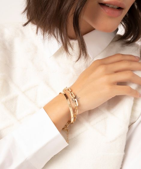 kit de 2 pulseiras douradas