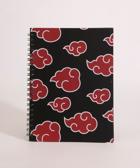 caderno capa dura espiral naruto akatsuki preto