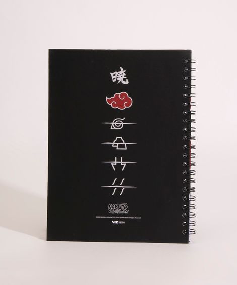 caderno capa dura espiral naruto akatsuki preto