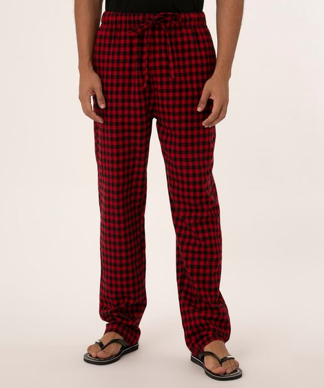 calça de pijama xadrez com cordão vermelha