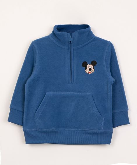 blusão infantil de moletom felpado mickey mouse azul médio