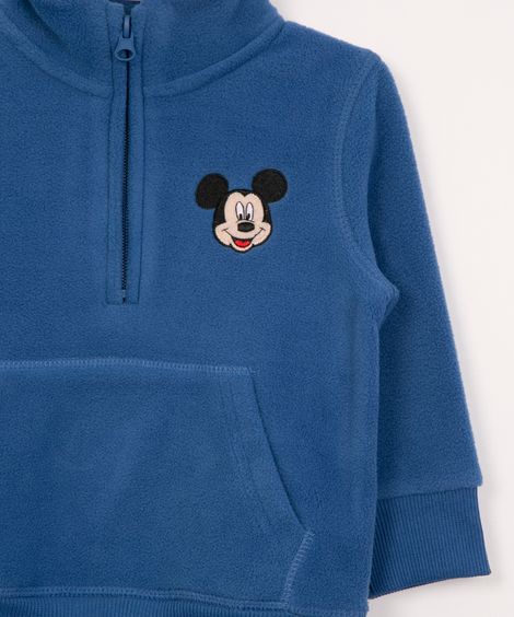 blusão infantil de moletom felpado mickey mouse azul médio