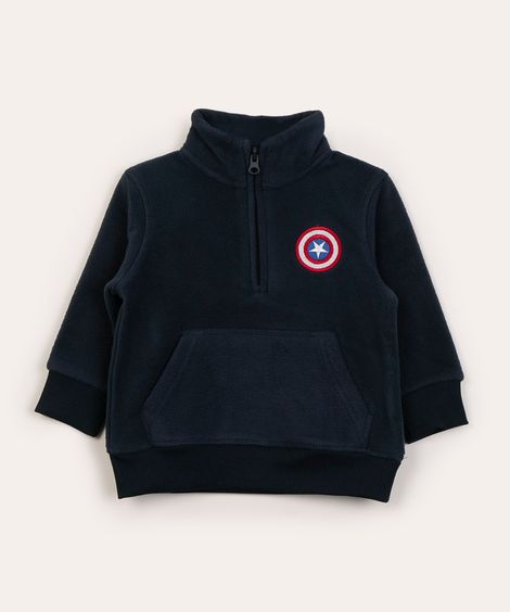blusão infantil de moletom felpado capitão américa azul marinho