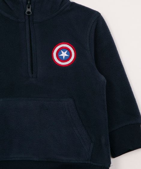 blusão infantil de moletom felpado capitão américa azul marinho