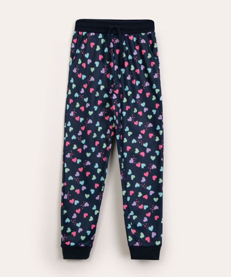 calça infantil jogger de moletom corações azul marinho