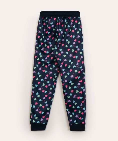calça infantil jogger de moletom corações azul marinho