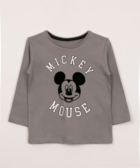camiseta infantil manga longa mickey mouse  cinza