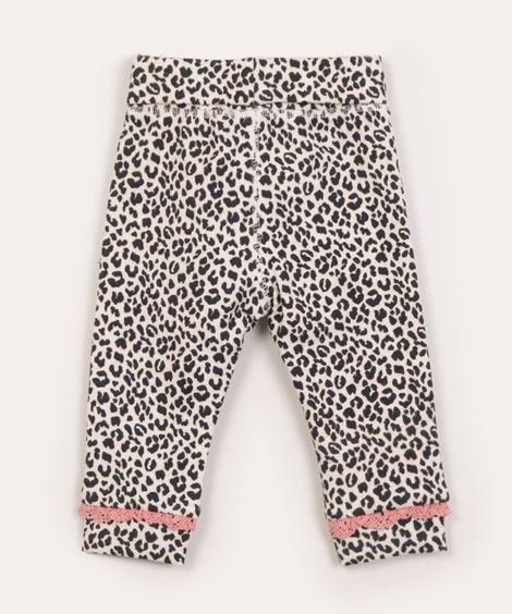 calça infantil animal print cós dobrável bege