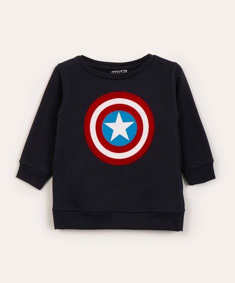 blusão de moletom infantil capitão américa azul marinho