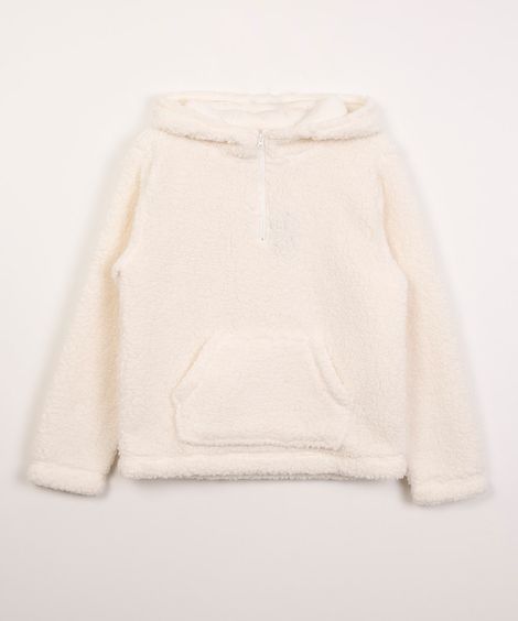 blusão infantil de pelo com capuz off white