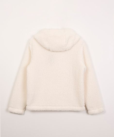 blusão infantil de pelo com capuz off white