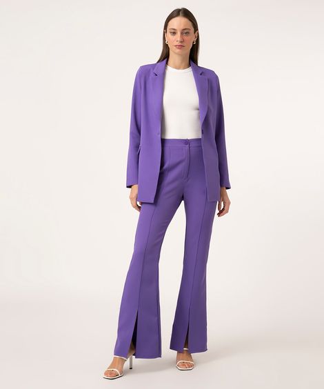 calça alfaiataria flare com fenda cintura alta roxa