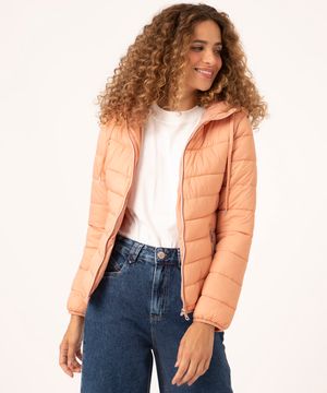 jaqueta puffer com capuz rosa