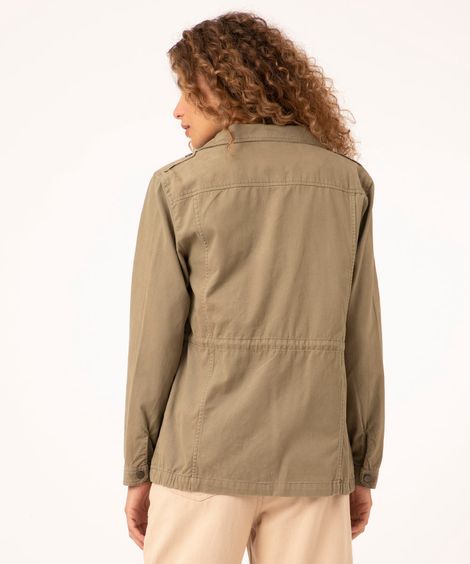 jaqueta parka de sarja com cordão ajustável verde militar