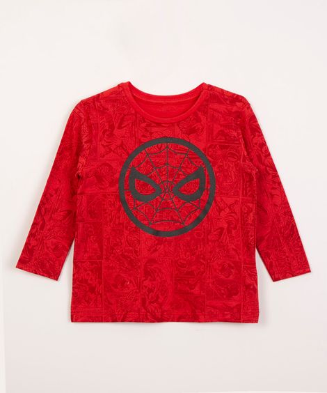 camiseta infantil manga longa homem-aranha vermelha