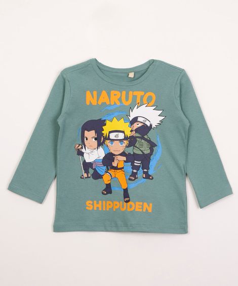 camiseta infantil manga longa naruto verde