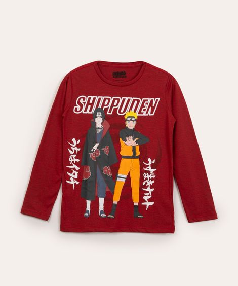 camiseta juvenil manga longa naruto vermelha