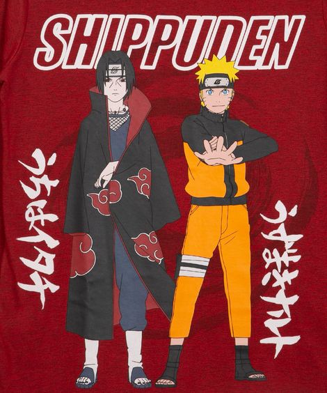 camiseta juvenil manga longa naruto vermelha
