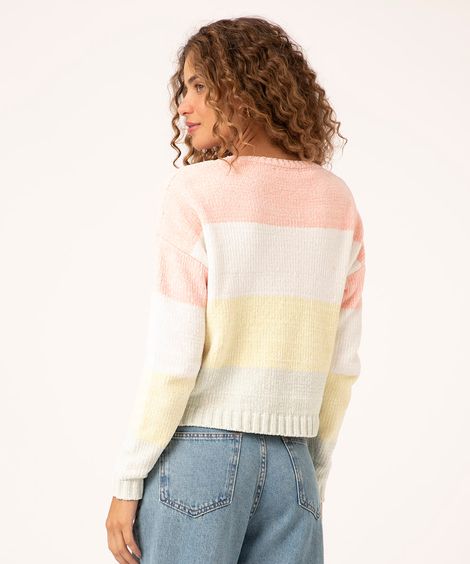 suéter de chenille listrado rosa claro