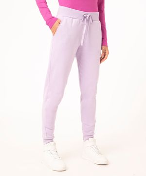calça jogger básica de moletom lilás pastel