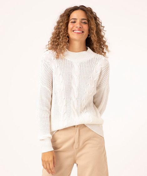 suéter retilíneo de tricô gola alta off white