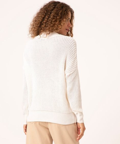 suéter retilíneo de tricô gola alta off white