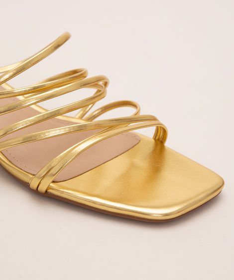 sandália metalizada lace up salto baixo oneself dourada