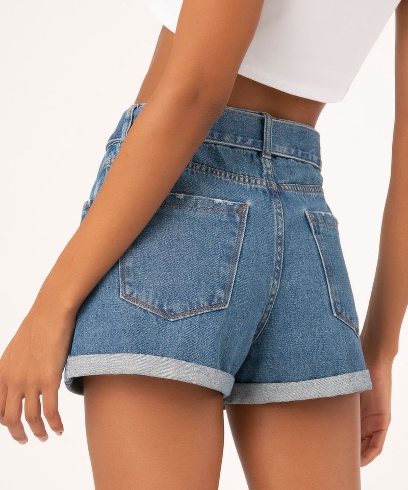 short mom jeans plus size destroyed cintura super alta azul médio azul  médio - C&A