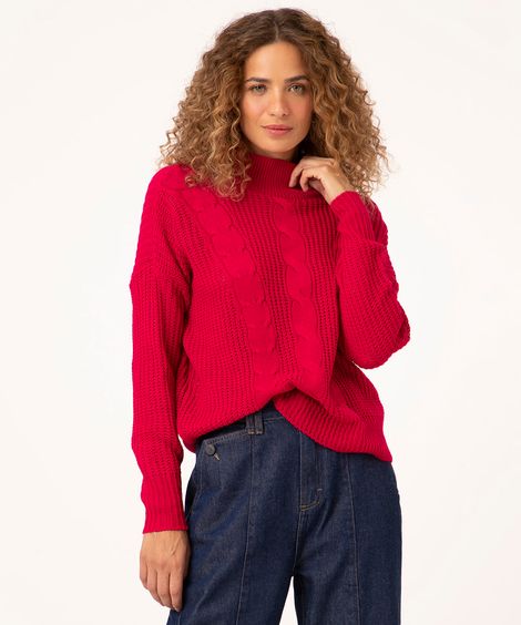 suéter retilíneo de tricô gola alta pink