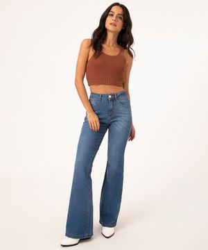 calça jeans flare cintura alta jeans