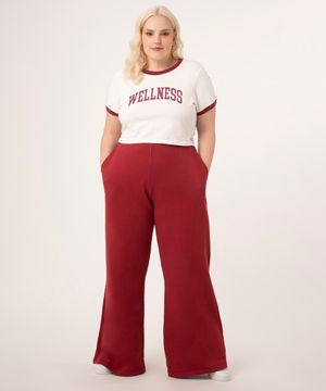 calça wide leg de moletom plus size vermelha