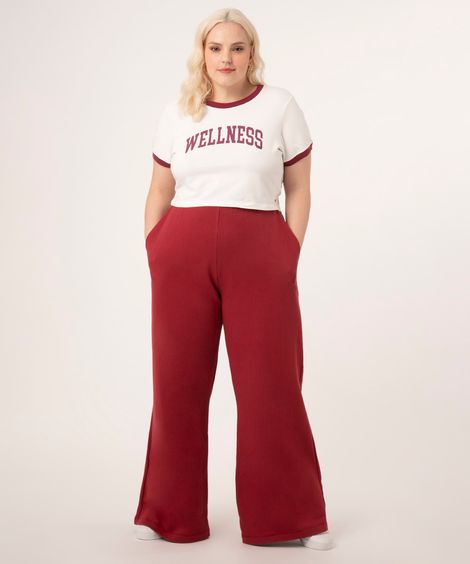 calça wide leg de moletom plus size vermelha