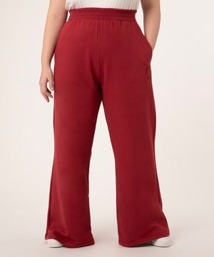 calça wide leg de moletom plus size vermelha