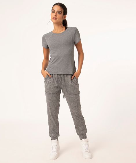 calça jogger com cordão esportiva cinza mescla