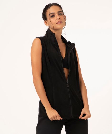 colete de fleece esportivo preto