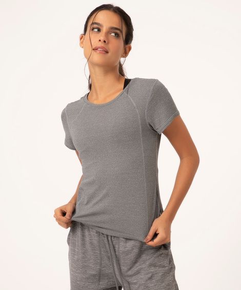 blusa de poliamida manga curta cinza mescla escuro