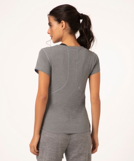 blusa de poliamida manga curta cinza mescla escuro