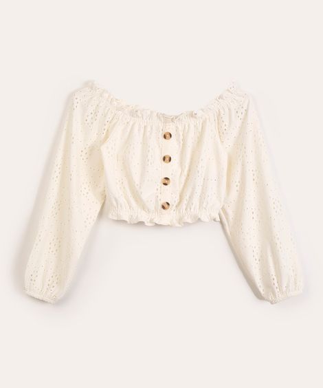 blusa juvenil ciganinha em laise off white