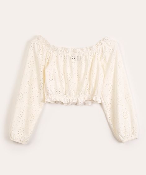 blusa juvenil ciganinha em laise off white