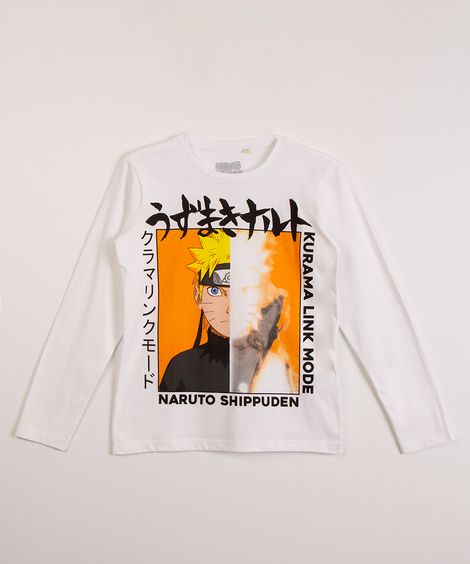 camiseta juvenil manga longa naruto off white