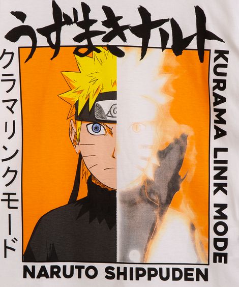 camiseta juvenil manga longa naruto off white