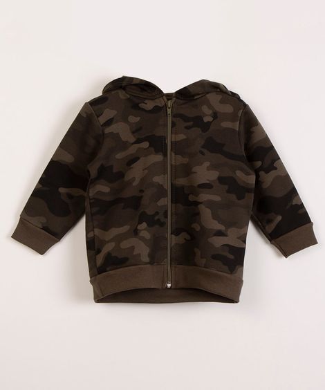 blusão infantil de moletom com capuz camuflado verde militar