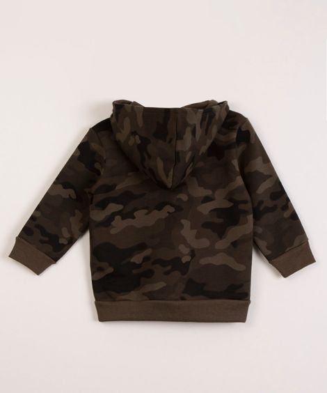 blusão infantil de moletom com capuz camuflado verde militar