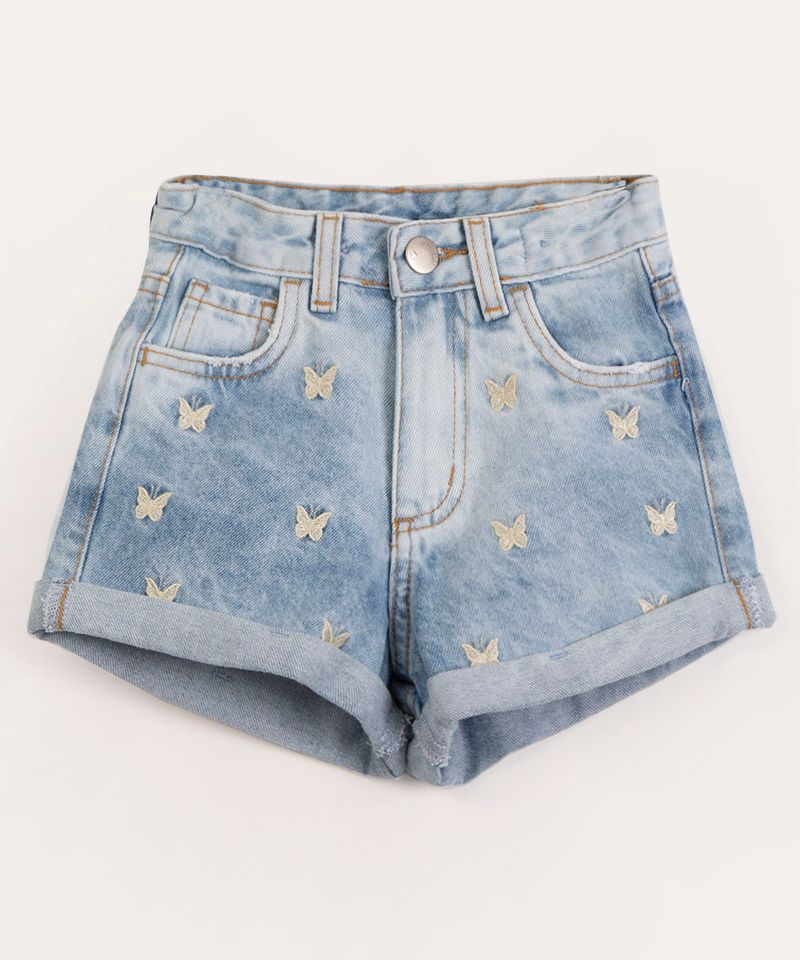 short mom jeans tal mae tal filha com bordado azul claro photo